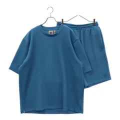 adidas (アディダス) ジャージ リブ素材 ワンポイント ワッペン クルーネック 半袖Tシャツ カットソー ショートパンツ ブルー セットアップ HC4617のサムネイル