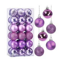 クリスマス オーナメント 豪華 36個入り ボール セット 直径4cm 北欧風 おしゃれ 多彩 可愛 華奢 人気 キラキラ (パープル 4CM)