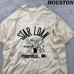HOUSTON ボーリングシャツ 刺繍 オープンカラーシャツ 開襟 アロハ アイボリー オフホワイト 白 ヒューストン