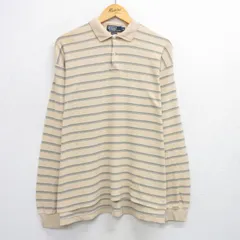 XL/古着 ラルフローレン 長袖 ブランド ポロ シャツ メンズ ワンポイントロゴ 大きいサイズ コットン ベージュ系他 カーキ ボーダー 25jun3