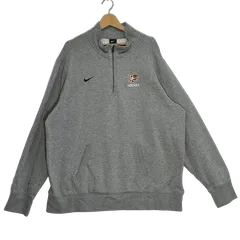 NIKE/ナイキ ホッケーチームロゴ刺繍 ハーフジップ スウェット トレーナー ワンポイント刺繡 オーバーサイズ ビッグシルエット ベトナム製 メンズ XXL グレー