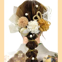【特価商品】金箔 白 赤 葉 ゴールド 結婚式 紐 花 和装 カーキ 袴 着物 振袖 卒業式 】 A1575 【8色展開 ドライフラワー 髪飾り 成人式 [JZOON]