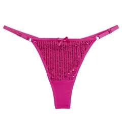 Tバックショーツ レディース スパンコール リボン 前面キラキラデザイン アジャスター付き サイドゴム 調節可能 セクシー 下着 ランジェリー 黒 白 赤 青 rt-037