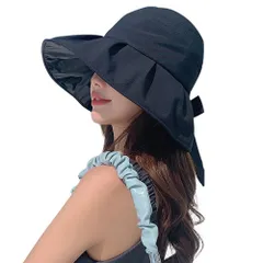 Free Size_#01.ブラック [Tophana] UVカット 帽子 レディース 日焼け防止 【紫外線対策・夏に向けの黒い遮光コーティングの設計】 日除け帽子 ハット 紫外線カット あご紐付き サイズ調節 折りたたみ 小顔効果 つば広 夏 帽子 旅行 通