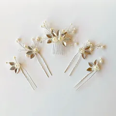 シルバー 5本 髪飾り お花 ヘッドドレス パール 結婚式 着物 浴衣