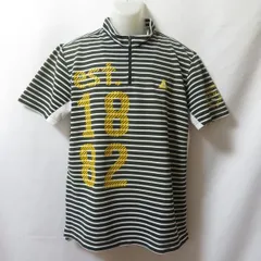 古着 メンズLL le coq sportif/ルコックスポルティフ ゴルフウェア ハーフジップ トップス 半袖 グレー/ホワイト/ボーダー/イエロー QG2712 fg4485