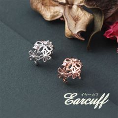 イヤーカフ 片耳用 1個 / イヤカフ イヤリング レディース フラワー 透かし 花 18金 18kコーティング ピンクゴールド シルバー ホワイトゴールド K18GP