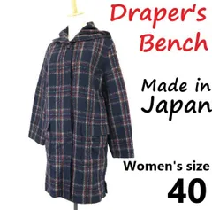 日本製★draper's bench/ドレイパーズベンチ★フード付きロングコート/アウター【40/レディースL/紺系チェック柄】Coats/Jackets/Jumpers/Made in Japan◆cBH390