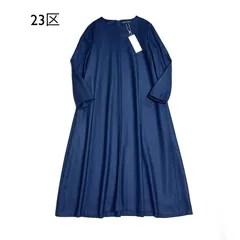 即決★23区★総柄ワンピース 32 藍色/ネイビー 美品♪ レディース 日本製 ツルサラ感あり☆ 23区｜ニジュウサンクのワンピース（ブルー・ネイビー⁄青色系）通販
