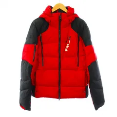 アールエルエックス ラルフローレン RLX RALPH LAUREN ダウンジャケット フード スタンドカラー ジップアップ ロゴ プリント ナイロン L 赤 レッド 黒 ブラック /KUのサムネイル