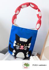 ☆新品未使用「送料込」キュート//もこもこ//ネコ//かわいい//手提げ袋//コンパクト//ブルー//21