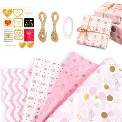 【迅速発送】ADOFUN 包装紙 【6枚セッ】ラッピングペーパー 厚手 大判 可愛い 包装紙 お洒落 ギフト包装紙 厚手 大判 誕生日 クリスマス お祝い バレンタインデー ギフト包装 プレゼント ラッピング用品 プレゼント テープ ステッカー付き （50*7