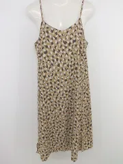 ◇ MAJESTIC LEGON 総柄 膝下丈 キャミソールワンピース サイズM ベージュ ホワイト ブラック系 レディース P  【1304010001002】