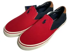 未使用品 US8.5 赤 POLO by Ralph Lauren ポロ ラルフローレン スリッポン ポニー 刺繍