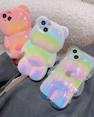 iPhone14ケース iPhone ケース 韓国 かわいい くま スマホケース クマ レンズ保護 キラキラ テディベア 可愛い iPhone 14 Pro Max/iPhone 14 Pro/iPhone 14 plus/iPhone 14/クリア/ホワイト