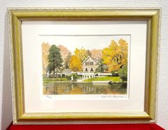 【na-00071】奥津国道　晩秋のブローニュ　リトグラフ　版画　額付き　アート　美術品　絵画　現代絵画　※今月末までの掲載予定です。