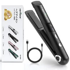 ブラック 【新バージョン】KEYNICE コードレスヘアアイロン ストレート メンズ ミニ 2way カール 長時間使用 usb充電式 Max205℃ 3段階温度調節 持ち運び 小型 ワイヤレス ポーチ付き 美容 新KN-2606 ブラック