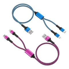 USBケーブル Type-C Haoano 2イン1 2.4A&3A急速充電 充電コード 「2本組/1.2Ｍ」 マルチケーブル 2台同時給電可能 ケーブル iPhone 15/15Pro ライトニング&タイプC Max/14/13/12/SE/iPad Air