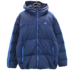 adidas アディダス ダウンジャケット O ネイビー 3ライン メンズ 古着