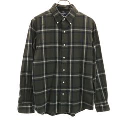 GYMPHLEX ジムフレックス 日本製 チェック柄 長袖 ボタンダウンシャツ L カーキ メンズ 古着