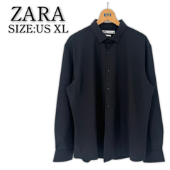 美品 ZARA SLIM FIT 長袖シャツ US XL ブラック メンズ 古着 ボタンシャツ シンプル 無地 大きいサイズ 大きめ