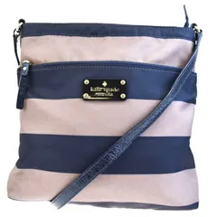 【中古】 ケイトスペード kate spade ショルダーバッグ ネイビー グレーナイロン エナメル PXRU3147 08HB618