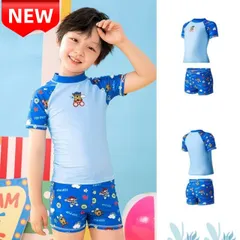 ⭐新品⭐男の子 キッズ水着 ブルー パウパトロール風 UVカット ラッシュガード 上下セット 速乾 かわいいキャラクター 半袖 スイミングウェア プール 海水浴 温泉 サイズ選択可能 100 110 120 130 水遊び 夏休み ビーチウェア UVカット