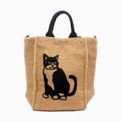 【FABRICO / ファブリコ】ジュートバッグ stitch「CAT」/  ネコ 猫柄 ハチワレ 猫プリント イニシャル ショルダー トート ハンド