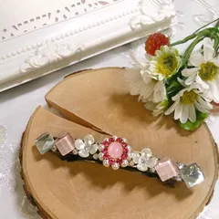 ピンクフラワーのバレッタ　ハンドメイド    oh-02106