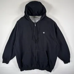 古着 チャンピオン Champion パーカー フルジップ スウェット フーディ ワンポイントロゴ刺繍 大きいサイズ XXXXL  ブラック メンズ