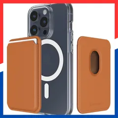 【人気商品】16 Pro iPhone Plus 背面マグネットカードホルダー Promax 固定クリップ内蔵 iPhone カード収納可能 3枚収納 15/14/13/12シリーズ対応 ヴィーガンレザーカードウォレット、強力磁力 マグネットカードポケット。M