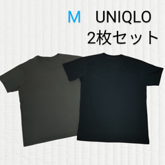 【ユニクロ】2枚セット Vネック 無地 Tシャツ ユニクロ 黒 カーキ  ブラック M メンズ