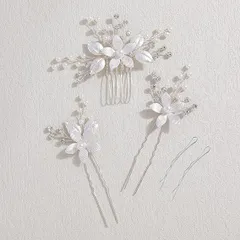 Famihot 髪飾り ヘアアクセサリー パール コーム Uピン 5点セット 木の葉 花モチーフ 花嫁 かんざし 綺麗な花 手作り ウェディングヘッドドレス 浴衣 着物 髪飾り フラワー 結婚式 披露宴 二次会 発表会 卒業式 成人式 入学