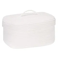 ホワイト_楕円形（38ｘ28ｘ17ｃｍ） Sea Team コットンロープバスケット 収納バスケット 収納ボックス バスケット 洗濯かご ふたつき 折りたため ナチュラル コットンロープ 小物入れ 靴下パンツ収納 装飾用 おしゃれ かわいい (楕円形 ホワイト