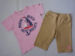 ミキハウス miki house mikihouse アウトレット 子供服 女の子 110cm 半袖 Tシャツ ピンク スパッツ ベージュ 2点 うさぎ 春 夏 ★3 セットアップ ガールズ 女児 キッズ 【中古】 ユーズド こども
