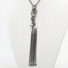 美品 サンローラン パリ YSL ロゴ タッセル ネックレス ペンダント アクセサリー シルバー レディース YYM J18-3【中古】のサムネイル