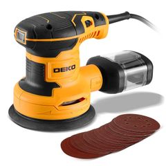 DEKO ランダムサンダー 電動 サンダー 300W 14000RPM 電動サンダー 集じん機能付 サンドペーパー 16枚 仕上げサンダー DIY 日曜大工 木工作業 研磨 仕上げ 荒削り