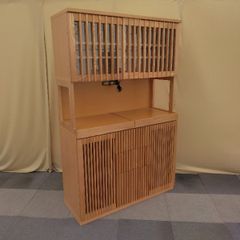 【中古】 キッチン収納 和モダン 格子 家電収納庫 レンジ台 引き出し カップボード ダイニングボード 食器棚