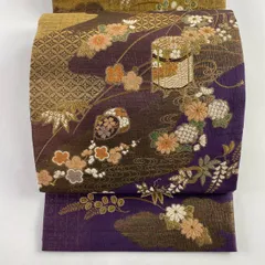 袋帯 京都 西陣 紹巴 松竹梅 貝合わせ 桜 菊 こげ茶 新古品 kp1165-