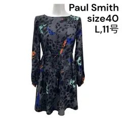 ◆ポールスミス Paul Smith ワンピース ミニ 長袖 レオパード柄 グレー 40、L、11号 レディース S5T506