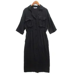 スライ SLY レーヨン サファリ ワンピース 半袖 ミディ丈 ウエストゴム ブラック 黒 2 030CSY33-6440