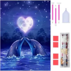 【特価商品】Rinimie ダイヤモンドアート ダイヤモンドアート キット ダイアモンドビーズ絵画キット 5Dモザイクアート DIY 手作り絵画手芸キット ダイヤモンド塗装 全面貼り付けタイプ 芸術品 家用装飾 30x40cm（イルカ2）