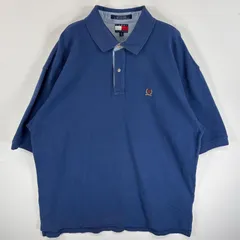古着 90's/90年代 トミーヒルフィガー TOMMY HILFIGER 半袖 ポロシャツ ワンポイント ロゴ 刺繍 大きいサイズ フラッグタグ XXL  ブルー 無地 メンズ