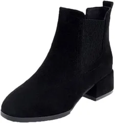 SLOW＆MELLOW レディース サイドゴアブーツ スエード チャッキー ヒール シンプル ショートブーツ カジュアル ヒール高さ3.5cm 23.0( ブラック,  23.0 cm)