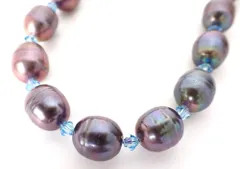 美品 南洋真珠パールネックレス シルバー金具 黒蝶真珠 42cm 8.5～11.0㎜ 黒真珠