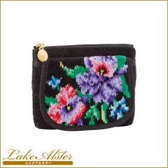 Lake Alster レイクアルスター ミラー付き化粧ポーチ ティッシュ コスメ 女性 プレゼント 50代 60代 シェニール織 シュニール織 花柄 黒