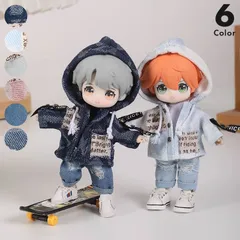 オビツ11 ドール服 デニム風パーカー 12分の1 BJD ボディ9対応 GSCねんどろいどどーる ピコニーモ YMY おしゃれ カジュアル ストリート系 フード付き ジップアップ 撮影小物 ぬい撮り ドールコーデ 男の子 女の子 兼用d-39