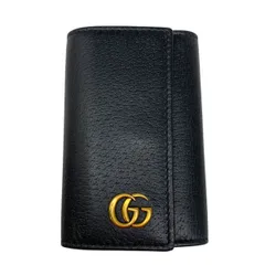 ♪0972 グッチ キーケース GGマーモント レザー 6連キーケース 435305 ゴールド金具 ブラック 本体のみ GUCCI