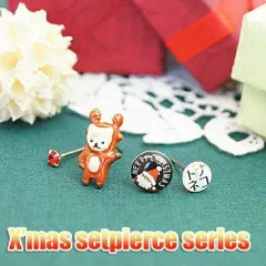 スタッドピアス 4点セット 日本製 トナカイねこでトナねこ ストーンピアス メッセージピアス×2 パーティピアスにも 白ねこ×レッド ピンクねこ×ピンク 黒ねこ×クリア レディース メール便 送料無料 プレゼント 秋冬 大人気