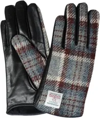 sleeping sheep(スリーピング シープ) ハリスツイード Harris Tweed 可愛い 裾カーブ レディース レザー コンビ 手袋 裏ボア ケース付き SD2003-GC( 裾カーブ(グレーチェック),  FREE (S-M))のサムネイル